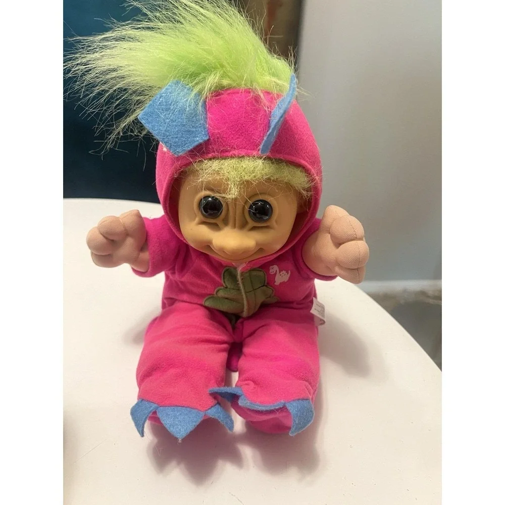 Vintage 90s RUSS Berrie Troll Doll In Dinosaur Costume Pajamas